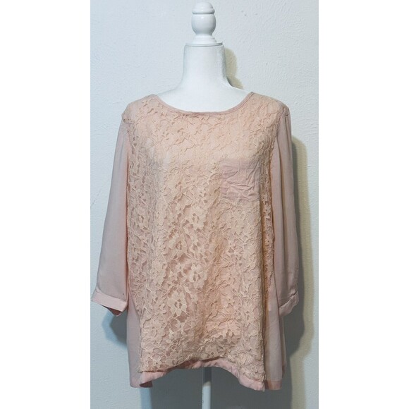NWT Chico's Size 2 US L Pink Lace Dreams Licia 3/4 Sleeve Blouse Feminine - Picture 1 of 10